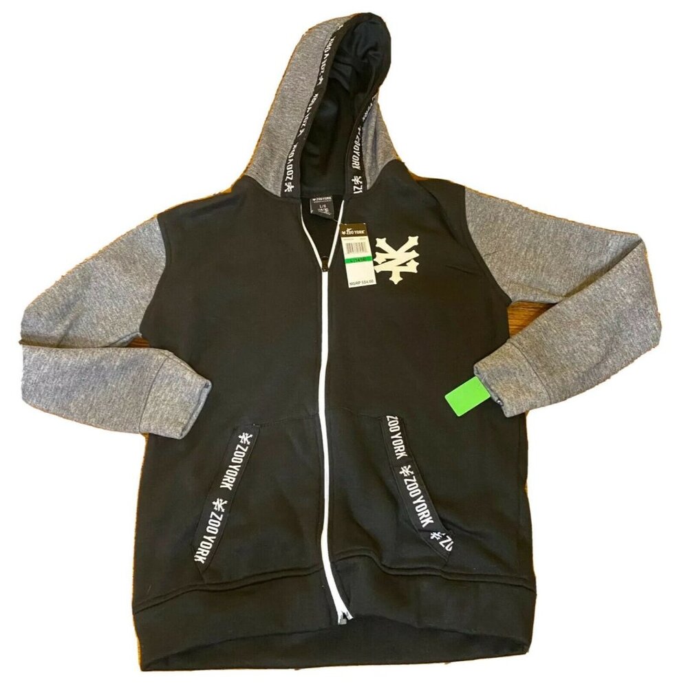 Zoo York Unbreakable Black & Gray Hooded Zip-Up Sweatshirt L (14/16)